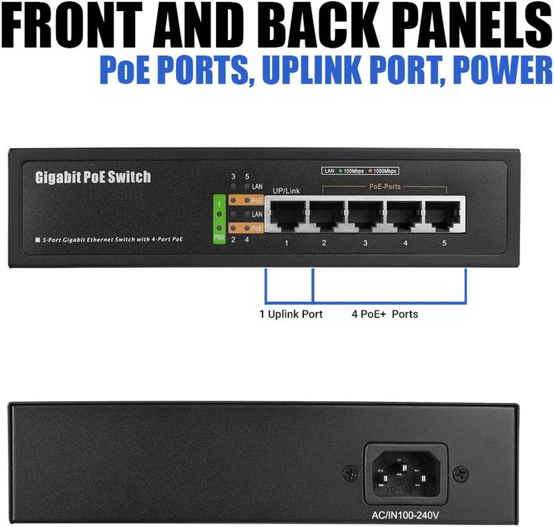 BV -Tech 5 Port Gigabit PoE+ Switch (4 PoE+ Ports | 1 Uplink Port) – 65W – 802.3at – POE-SW501G - Image 2